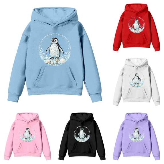 XAOFW Girls Hoodies Long Sleeved Marine Animal Printed Hooded Sweatshirts Kids Soft Cozy Casual Winter Wear Pullover Stylish Top 2-3 Years