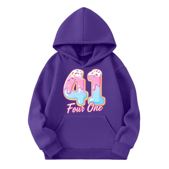 XAOFW Girls' Hoodies Sweatshirts 41 Number Print Loose Fit Pullover Casual Fashionable Hoodie Long Sleeve Hooded Sweatshirt With Pocket Trendy Cozy Family Gathering Tops