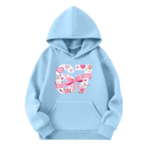 XAOFW Girls' Hoodies Sweatshirts Valentine 67 Number Heart Print Casual Hoodie Everyday Loost Fit Pullover Long Sleeve Hooded Sweatshirt Trendy Cozy Family Gathering Tops