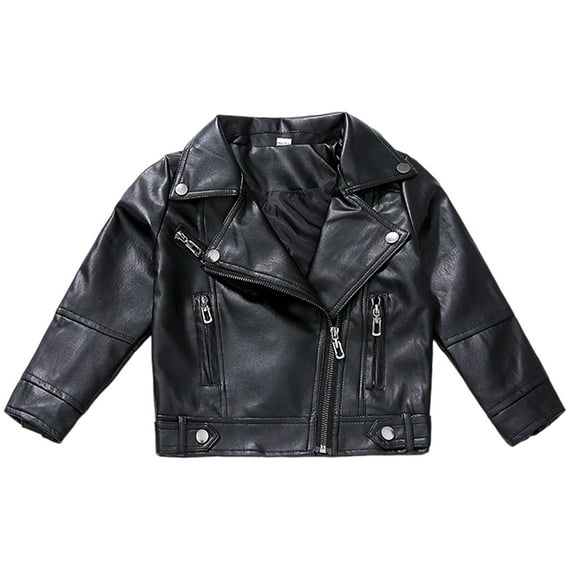 XAOFW Girls Outerwear Coats Jacket Fashion Pu Leather Motorcycle Children'S Slim Long Sleeve Turndown Collar Solid Color Soft Cozy Casual Daily Wear Clothing
