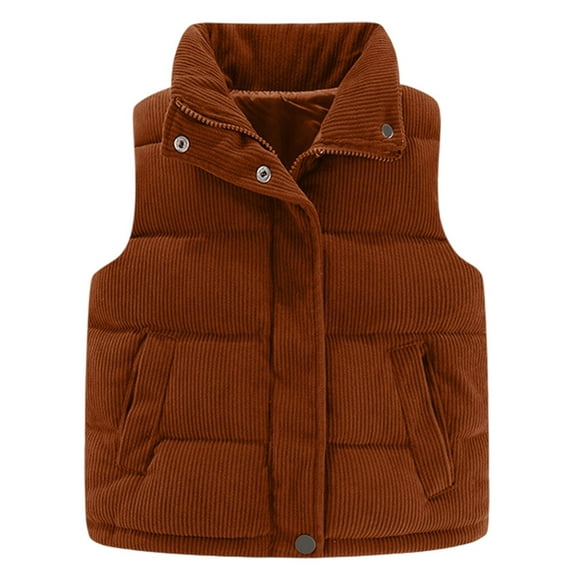 XAOFW Girls Outerwear Coats Jacket Quilted Vest Winter Warm Padded Sleeveless Toddlers Kids Windproof Fashion Apparel Turtleneck Solid Color Fashionable Comfortable Holiday Vacation Tank Tops