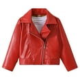 thumbnail image 1 of XAOFW Girls Outerwear Coats Jacket Windproof Warm Pu Leather Kids British Motorcycle Toddler Functional Long Sleeve Turndown Collar Solid Color Stylish Roomy Leisure Outdoor Activities Overcoats, 1 of 9