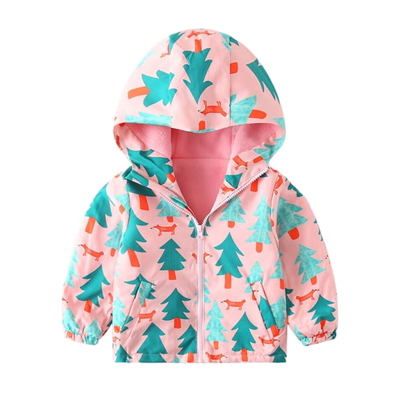 XAOFW Girls Outerwear Coats Jacket Winter Fuzzy Plush Trench Print Pattern Windproof Thickened Warm Thermal Rain Cold Weather Long Sleeve Hood Stylish Roomy Leisure Outdoor Activities Hoodies