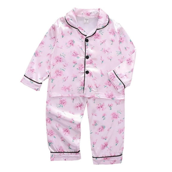 XAOFW Girls Outfits Long Sleeve Printed Two Piece Toddlers Kids Turndown Collar Soft Comfortable Daily Lounging Clothes Sets