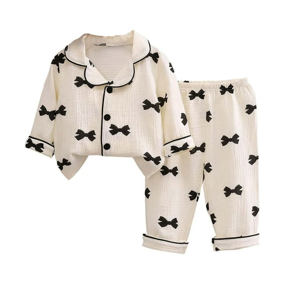 XAOFW Girls Outfits Long Sleeve Two Piece Comfy Toddlers Kids Cute Cartoon Print Turndown Collar Soft Comfortable Daily Lounging Clothes Sets