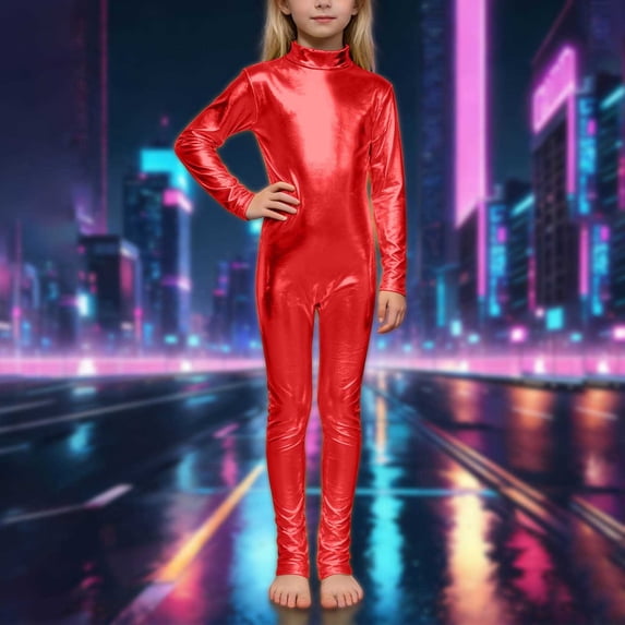 XAOFW Girls Romper Metallic High Neck Long Sleeve Performance Jumpsuit With Glitter Gold And Back Zipper Kids Fall Winter Everyday Wear Soft Cozy Onesie