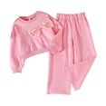 thumbnail image 1 of XAOFW Girls Set Bow Tie Shiny Rhinestone Long Sleeve O-Neck Sweatshirt Wide Leg Pants Two Piece Toddlers Lovely Leisure Comfortable Fashionable Holiday Vacation Outfits, 1 of 9