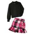 thumbnail image 1 of XAOFW Girls Set Elegant Two Piece Pearl Collar Long Sleeve Ribbed Top Plaid Pleated Short Skirt Wear O-Neck Stylish Holiday Daily Lounging Outfits, 1 of 8