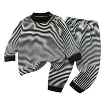 XAOFW Girls Set Thermal Underwear Winter Warm Kids Base Layer Top Bottom Comfy Long Sleeve O-Neck Striped Trendy Casual Family Gatherings Outfits