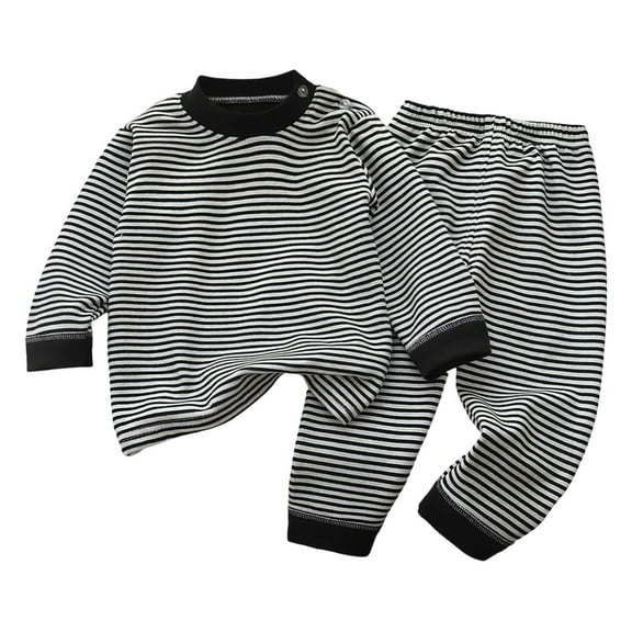 XAOFW Girls Set Thermal Underwear Winter Warm Kids Base Layer Top Bottom Comfy Long Sleeve O-Neck Striped Trendy Casual Family Gatherings Outfits