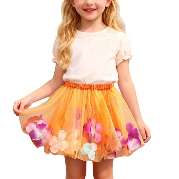 XAOFW Girls Skirts Carnival Party Kids Festive Petal With Net Overlay Performances Celebrations Fashionable Cozy Casual Daily Wear Skirt