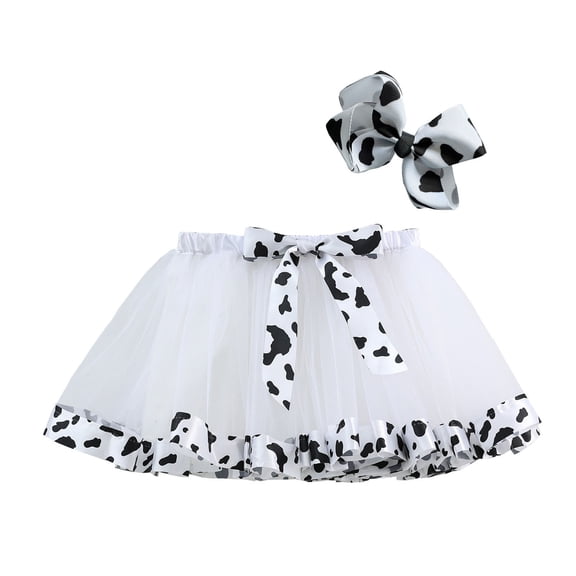 XAOFW Girls Skirts Carnival Tutu With Cow Print Bowknot Party Layered Flared Mini Toddler Kids Soft Breathable Party Skirt
