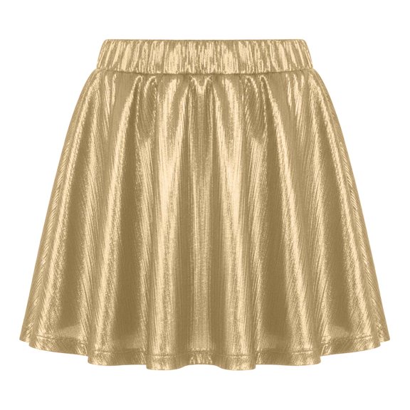 XAOFW Girls Skirts Dance Gold Elastic Waistband Flared Pleated Performance Tutu Ribbed Stylish Breathable Evening Party Skirt