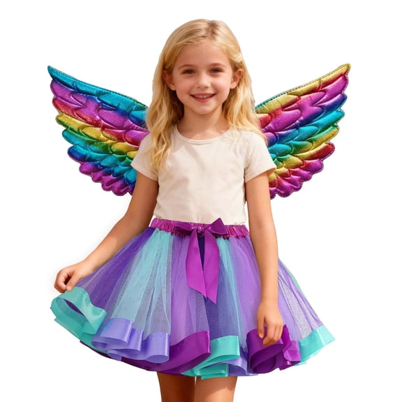 XAOFW Girls Skirts Detachable Colorful Carnival Dance Performance Tutu Fairy Ball Gown Soft Comfortable Party Night Skirt