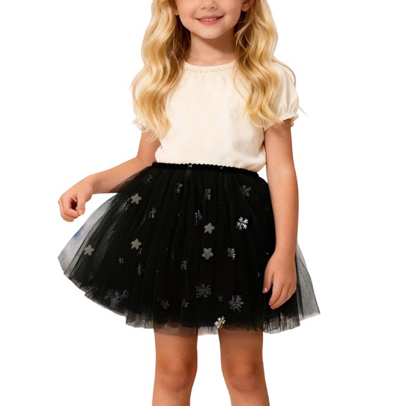 XAOFW Girls Skirts Kids Dance Ballet Ball Gown Snowflake Sequin Embroidered Mesh Fashionable Cozy Club Party Skirt