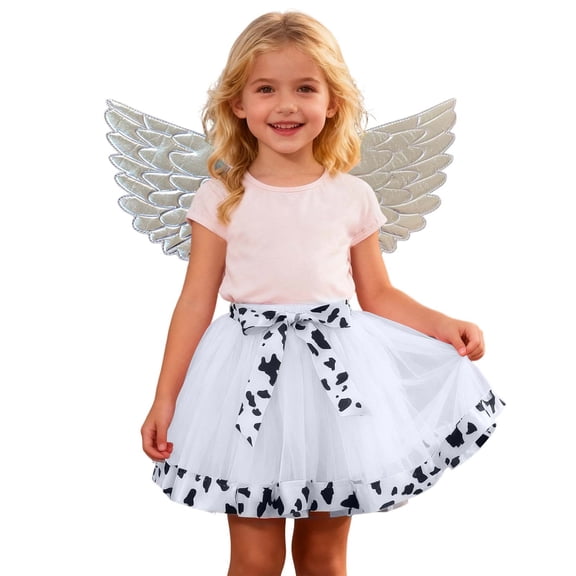 XAOFW Girls Skirts Tutu Cow Print Mesh Layer Detachable Carnival Dance Performance Ball Gown Fashionable Cozy Club Party Skirt