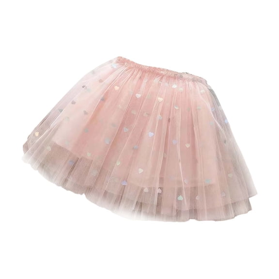 XAOFW Girls Skirts Valentine Glitter Mesh Party With Heart Sequins Ballet Tutus Performances Celebrations Soft Breathable Party Skirt