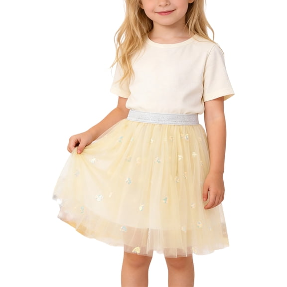 XAOFW Girls Skirts Valentine Kids Dance Party Heart Print Sequin Ballet A Line Fashionable Cozy Casual Daily Wear Skirt