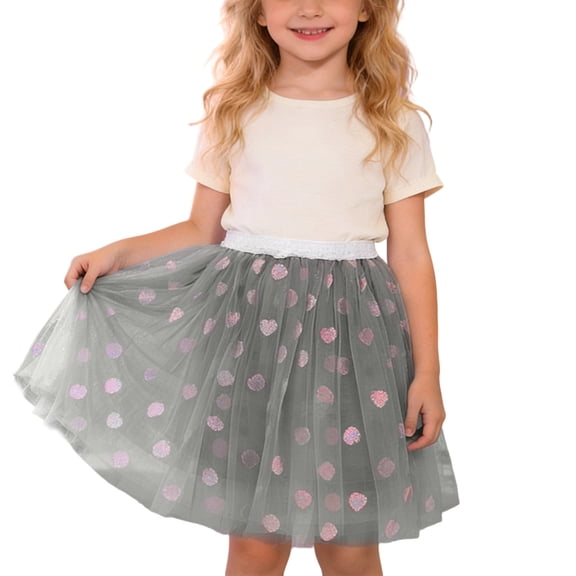 XAOFW Girls Skirts Valentine Kids Dance Party Heart Print Sequin Ballet A Line Soft Breathable Party Skirt
