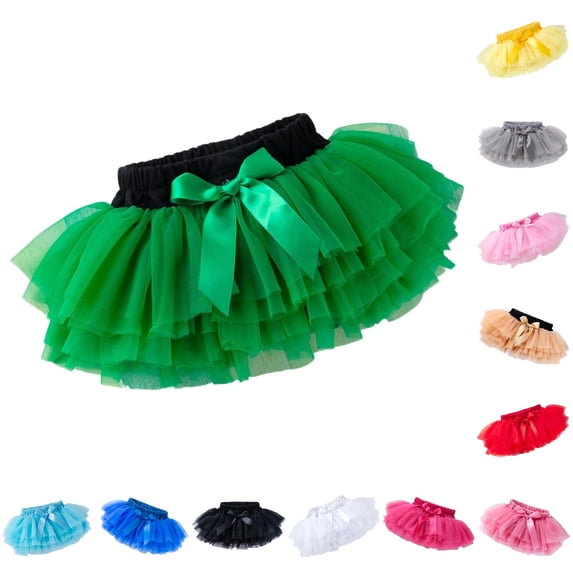 XAOFW Girls Solid Color Layered Tutu Skirt Elastic Stretch Waist Fluffy Mini Skirt With Bow Kids Ballet Dance Birthday Party Skirts Stylish Skirts 3-6 Months
