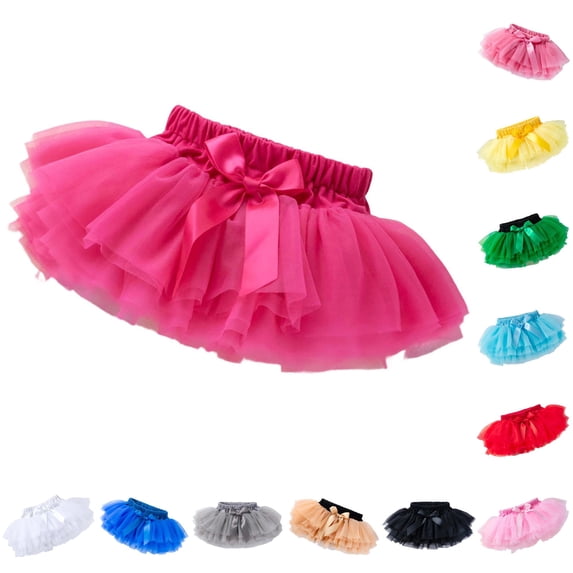 XAOFW Girls Solid Color Layered Tutu Skirt Elastic Stretch Waist Fluffy Mini Skirt With Bow Kids Ballet Dance Birthday Party Skirts Versatile Skirts 0-3 Months