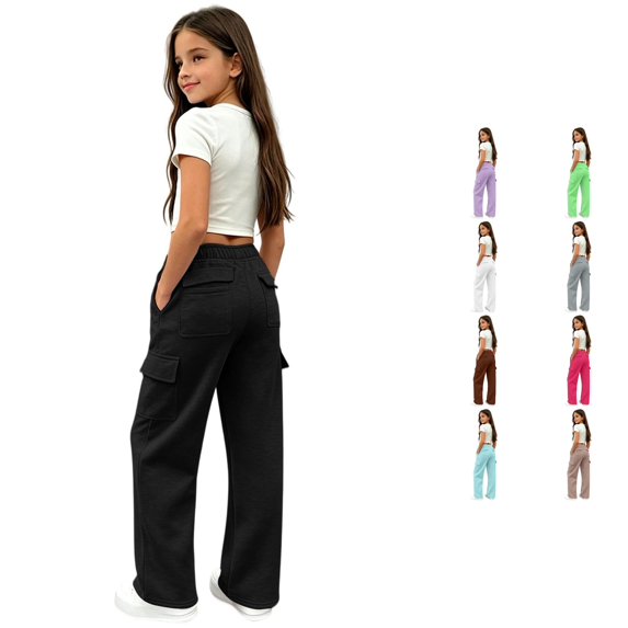 XAOFW Girls Solid Color Pants Drawstring Elastic Waist With Side Pockets Stretch Sweatpants Kids Back To School Athletic Pant Trendy Bottom 5-6 Years