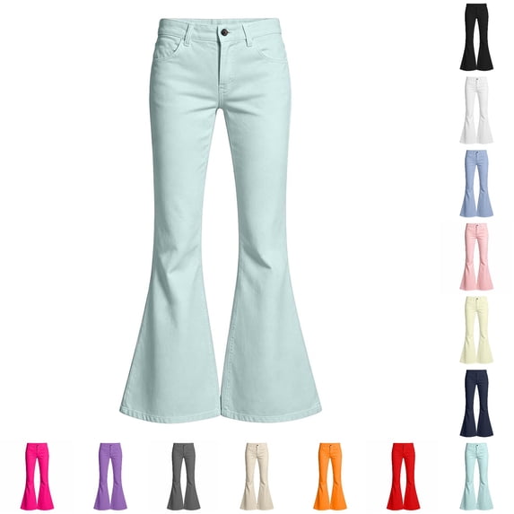 XAOFW Girls Summer Flare Leg Pants For Kids Lightweight Solid Color Elastic Waist Girls Trousers For Everyday Wear Comfortable Bottom 15-16 Years