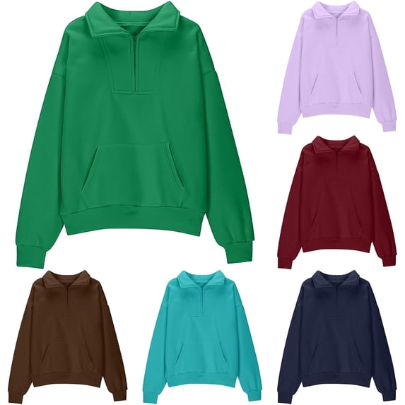 XAOFW Girls Sweatshirts Long Sleeve Solid Color Mock Neck Sweatshirt With Pocket Quarter Zip Pullover For Kids Fall Winter Trendy Tops 7-8 Years