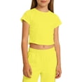 thumbnail image 1 of XAOFW Girls T-Shirts Fashionable Casual Solid Color T Shirts Breathable Short Sleeved Tees Home Lounging Versatile Tops, 1 of 5