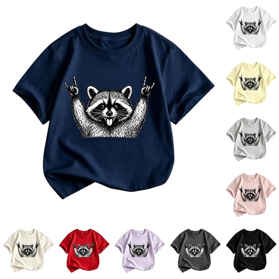 XAOFW Girls T Shirts Short Sleeve Crew Neck Cartoon Graphic Tees Toddler Kids Loose Fit Everyday Wear T-Shirts 6-7 Years