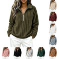 thumbnail image 1 of XAOFW Half Zip Sweatshirts For Women Long Sleeved Turndown Collar Loose Fitting Casual Warm Pullover Sweatshirts Breathable Tops L, 1 of 4