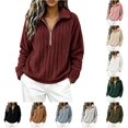 thumbnail image 1 of XAOFW Half Zip Sweatshirts For Women Long Sleeved Turndown Collar Loose Fitting Casual Warm Pullover Sweatshirts Stylish Top XXL, 1 of 4