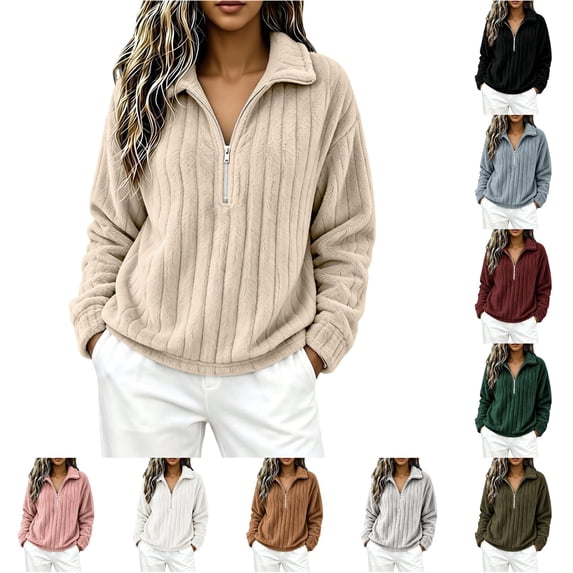 XAOFW Half Zip Sweatshirts For Women Long Sleeved Turndown Collar Loose Fitting Casual Warm Pullover Sweatshirts Stylish Tops XXL
