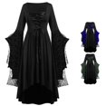 thumbnail image 1 of XAOFW Halloween For Women Skeleton Print Long Sleeve Gothic Dresses Retro Renaissance Lace Dress Maxi Dress For Dress Up Party,Size L, 1 of 6