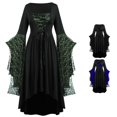 thumbnail image 1 of XAOFW Halloween For Women Skeleton Print Long Sleeve Gothic Dresses Retro Renaissance Lace Dress Maxi Dress For Dress Up Party,Size M, 1 of 3