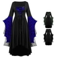thumbnail image 1 of XAOFW Halloween Costumes For Women Skeleton Print Long Sleeve Gothic Dresses Retro Medieval Renaissance Lace Dress Maxi Dress For Holiday Party,Size L, 1 of 6