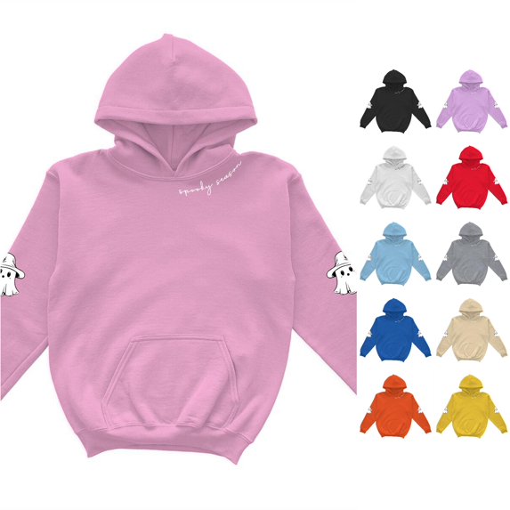 XAOFW Halloween Girls Hoodies Long Sleeve Ghost Print Hooded Sweatshirt Kids Fall Winter Loose Fit Pullover Hoodies With Pocket Breathable Top 3-4 Years