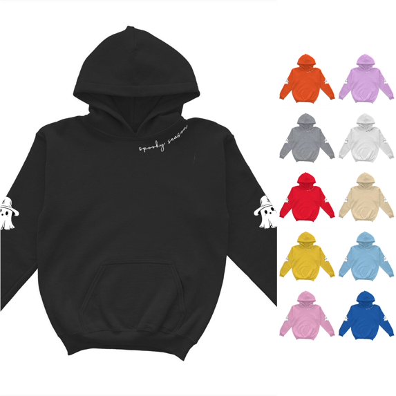 XAOFW Halloween Girls Hoodies Long Sleeve Ghost Print Hooded Sweatshirt Kids Fall Winter Loose Fit Pullover Hoodies With Pocket Trendy Tops 2-3 Years