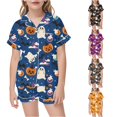 thumbnail image 1 of XAOFW Halloween Girls Pajamas Short Sleeve Lapel Cartoon Print Button Down Tops And Shorts 2 Piece Sleepwear Loungewear Sets Kids Comfortable Homewear 9-10 Years, 1 of 4