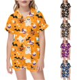 thumbnail image 1 of XAOFW Halloween Girls Pajamas Short Sleeve Lapel Cartoon Print Button Down Tops And Shorts 2 Piece Sleepwear Loungewear Sets Kids Stylish Homewear 9-10 Years, 1 of 4
