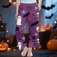 thumbnail image 1 of XAOFW Halloween Girls Pants Ghost Bat Print Elastic Waistband Straight Leg Pajama Pants Toddler Kids Loose Fit School Activities Fall Pants, 1 of 3