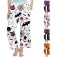 thumbnail image 1 of XAOFW Halloween Girls Pants Ghost Bat Print Elastic Waistband Straight Leg Pajama Pants Toddler Kids Relaxed Fit School Activities Bottoms, 1 of 4