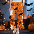 thumbnail image 1 of XAOFW Halloween Girls Pants Ghost Bat Print Elastic Waistband Straight Leg Pajama Pants Toddler Kids Soft Breathable School Activities Bottoms, 1 of 3