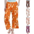 thumbnail image 1 of XAOFW Halloween Girls Pants Ghost Skeleton Print Elastic Waistband Straight Leg Pajama Pants Toddler Kids Relaxed Fit School Activities Bottoms, 1 of 4