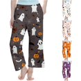thumbnail image 1 of XAOFW Halloween Girls Pants Pumpkin Ghost Print Elastic Waistband Straight Leg Pajama Pants Toddler Kids Comfortable Everyday Wear Fall Pants, 1 of 4