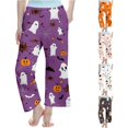thumbnail image 1 of XAOFW Halloween Girls Pants Pumpkin Ghost Print Elastic Waistband Straight Leg Pajama Pants Toddler Kids Loose Fit Everyday Wear Fall Pants, 1 of 4