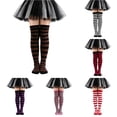 thumbnail image 1 of XAOFW Halloween Kids Over The Knee Striped Socks For Little Girls Soft Ribbed Crew Socks For Kids 6-12 Years, 1 of 4