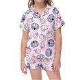 thumbnail image 1 of XAOFW Halloween Pajamas Pumpkin Print Lapel Collar Girls Pajamas Sets Short Sleeve Button Down Top And Elastic Waist Shorts Kids 2 Piece Loungewear Sets Breathable Nightwear 2-3 Years, 1 of 7
