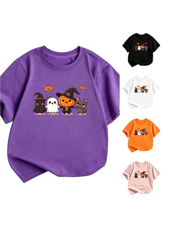 Halloween Shirts For Girls Short Sleeve Crewneck Pumpkin Ghost Graphic Tees Toddler Kids Autumn Cute T-Shirts 4-5 Years