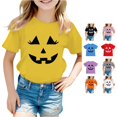 thumbnail image 1 of XAOFW Halloween Shirts For Girls Short Sleeve Crewneck Pumpkin Graphic Tees Toddler Kids Fall Loose Fit T-Shirts 10-11 Years, 1 of 5